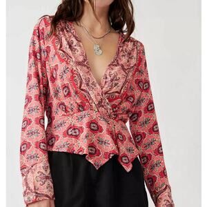 Free People Falling For You - Boho Floral Top Hibiscus Combo Design Size Medium